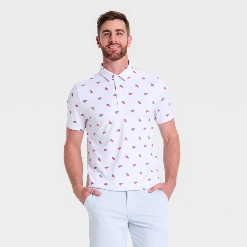 All In Motion - Men's Flag Print USA Golf Polo Shirt - All In Moti White